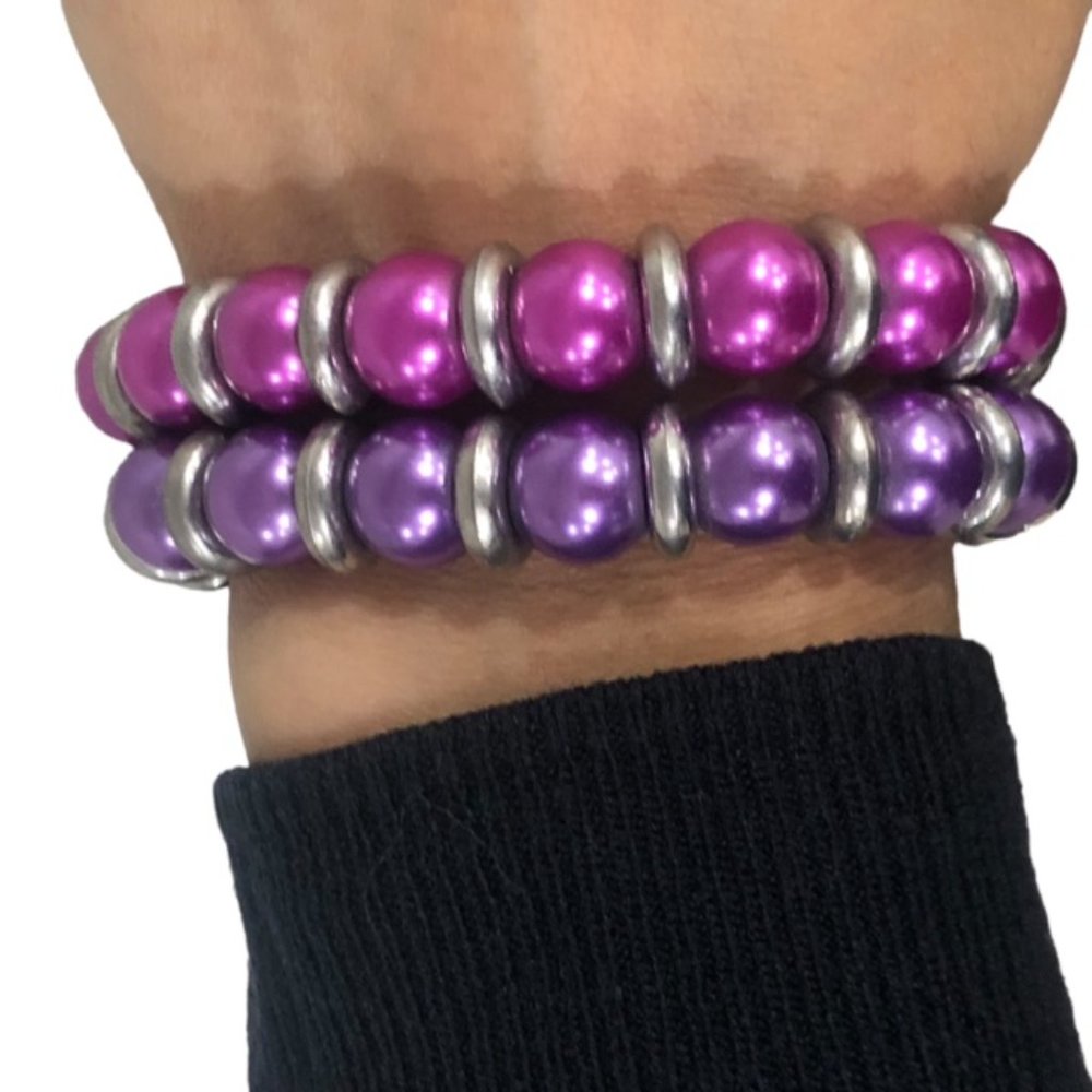 2 PCS Set Stretchy Bead Bracelets for Women | Egyptian Designer |Purple …